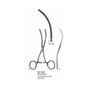 DE BAKEY S-shaped Curved Bulldog Clamps 53 mm length 125 mm